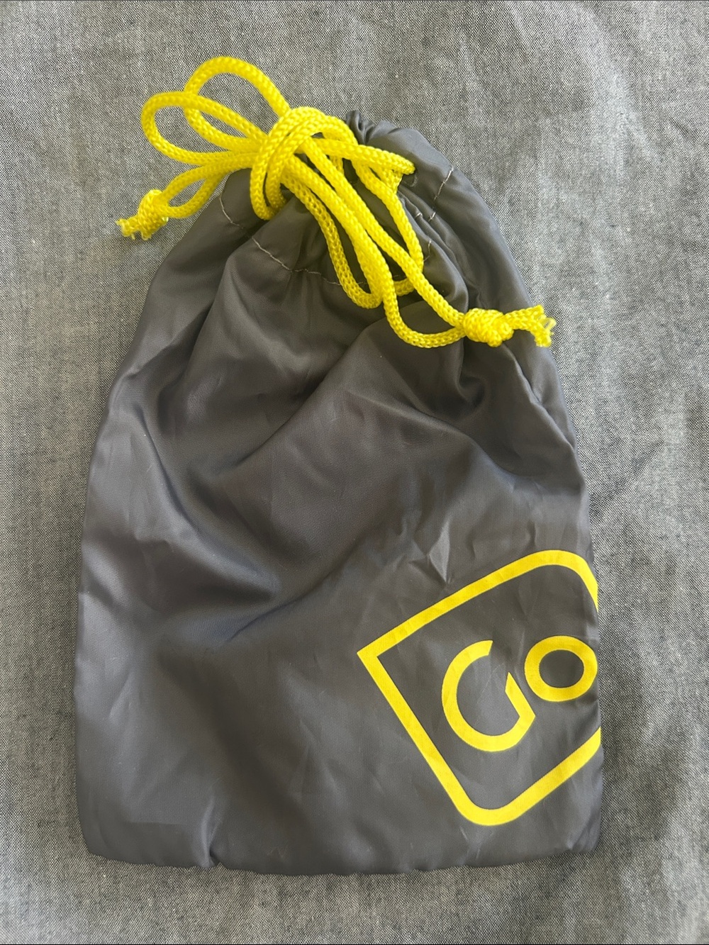 Go Travel Small Nylon Grey & Yellow Drawstring Pouch  / Authentic / Gently Used
